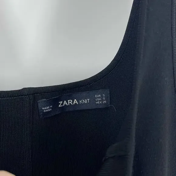 Zara Black Bodycon Dress Size Small Sheer Cut Out Waist Sleeveless - Picture 6 of 8